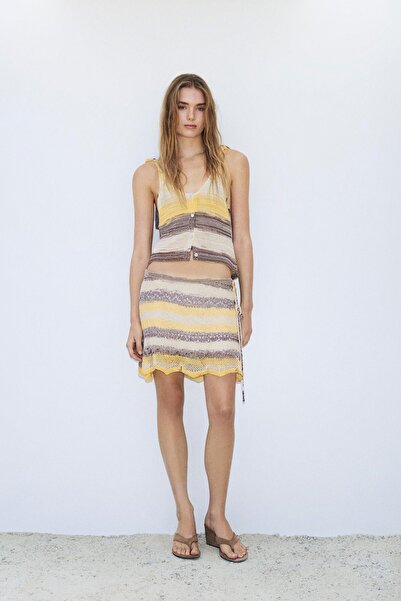 Pull & Bear Space dye ajurlu mini etek