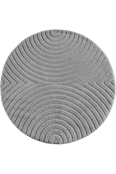 AYYILDIZ Covor modern, rotund, cu design geometric 3D, 120 x 120 cm, Argintiu...
