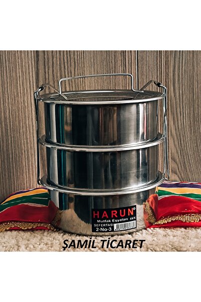 HARUN Çelik Sefer Tası , 2-3 Kişilik, 15X6 CM, Kamp & Piknik & İş, 3 Gözlü