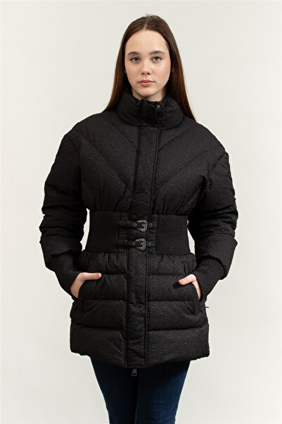 VERSACE JEANS COUTURE Crinkle Argyle NL Kadın Şişme Mont Siyah