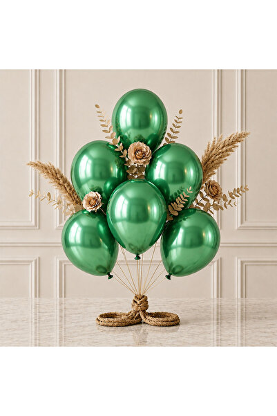 BeySüS Green Color Latex Metallic Balloon (30 cm) - 6 Pieces