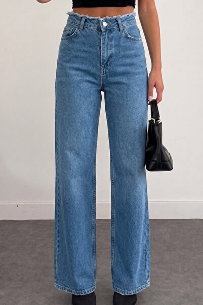 XRAY JEANS Women's Waist Detail Palazzo Blue Denim Trousers