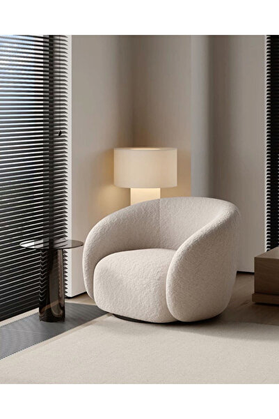 homejoyz كرسي قماش بوكليه وخشب سويدي – أبيض – نيفو – 85×80×80 سم