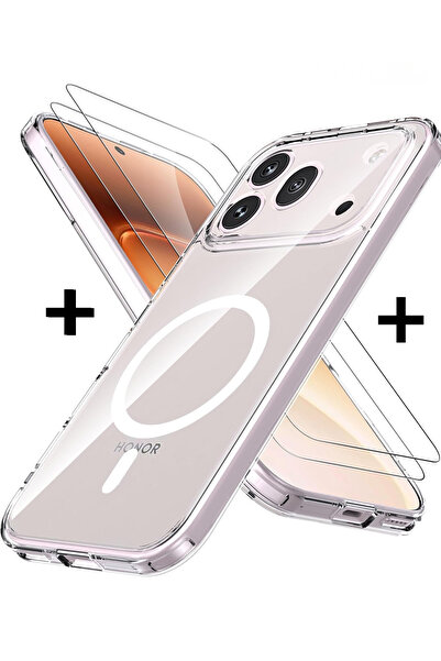 Honor 600 Pro Compatible Transparent Magsafe Wireless Charging Support Hard Case + Full Cover Screen Protector