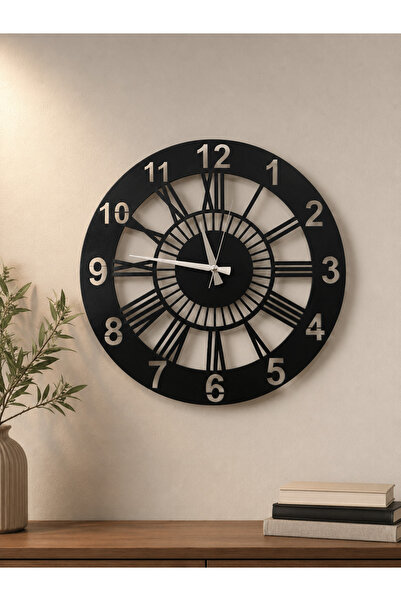 MORPELA 40 Cm MDF Duvar Saati Siyah Modern Tasarım Sessiz Akar Mekanizma Deko...