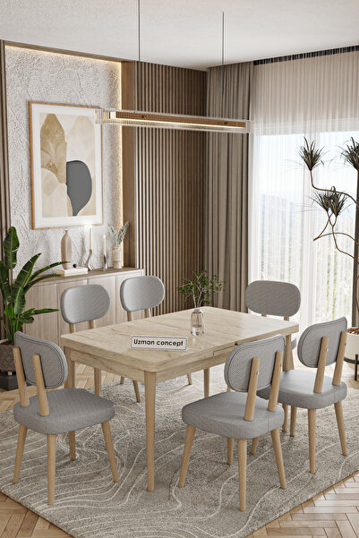 UZMHOME 80 x 130 Açılabilir Traverten Mutfak Masa Takımı Yemek Odası Takımı S...
