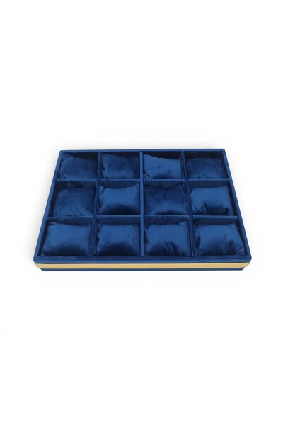 DİJİTAL ÇARŞI MAĞAZACILIK 12-Piece Watch Tray Watch Organizer Navy Blue Navy Blue Padded Gold Patterned