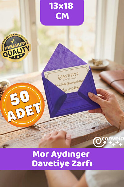 CANVELA Premium Mor Aydınger Zarf 13x18 Cm Şeffaf Zarf Transparan Zarf Düğün ...