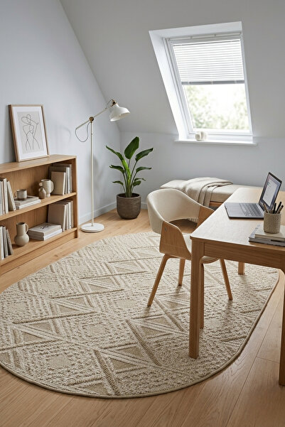 Bonny Home Modern Dekoratif Oval Salon Yatak Odası Halısı Rölyef Dokulu Şık T...