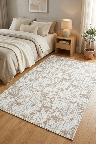 Bonny Home Yatak Odası Halısı Kaymaz Taban İskandinav Desenli Modern Halı Bej...