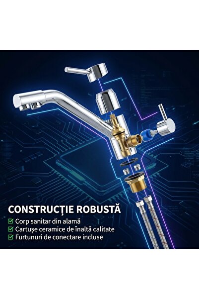 Elysar Baterie Bucatarie 3 in 1 pentru Filtru Apa, Elysar®, din Otel Inoxidabil Premium, Robinet Chiuveta cu Functie de Filtrare si Apa Menajera, Anti-coroziune si Anti-Rugina,
