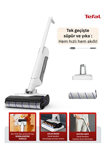 TEFAL Islak Sert Zemin Temizleyici Kablosuz Dikey Süpürge-Kendini Temizler Ku...