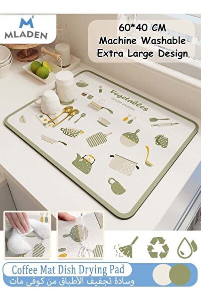 MLADEN 60x40 cm Coffee Mat Dish Drying Pad, Multifunctional Kitchen Counterto...