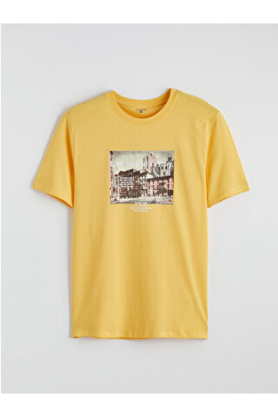 LC Waikiki New Season Orange Crew Neck Printed Men's T-Shirt