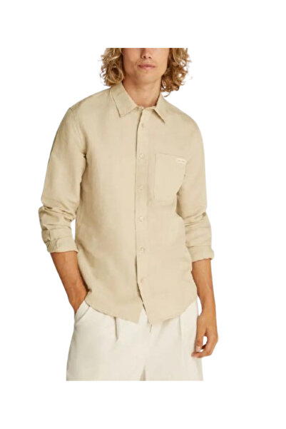 Calvin Klein Ανδρικό Λινό Πουκάμισο Μπεζ J30J327295-PF0