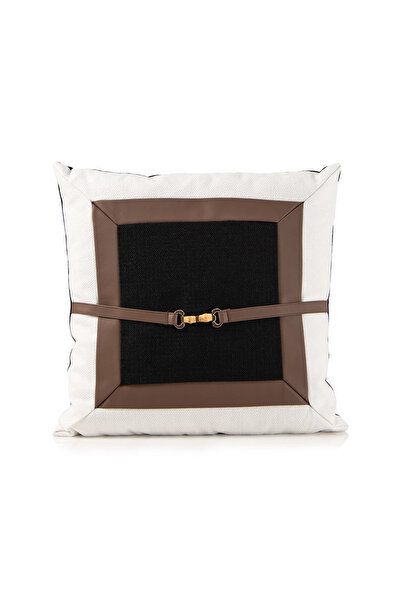 Midas Furniture LEATHER AND JACQUARD SQUARE CUSHION 45X45 CM WHITE