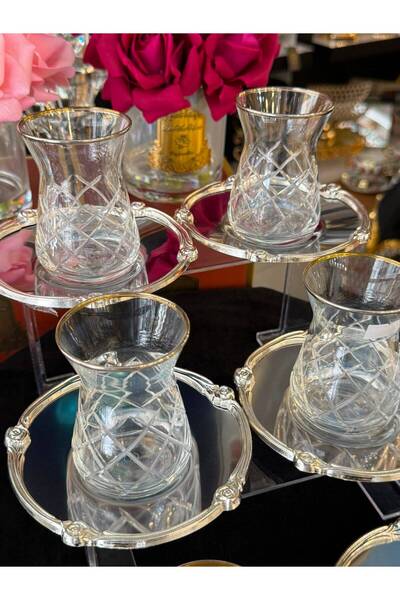 LOKMAN ZÜCCACİYE SHOWROOM 12 Piece Silver Color Metal Plated Tea Cup Set for ...
