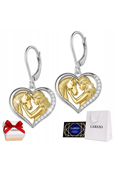 Larezo Cercei Din Argint 925 Placati Cu Aur Roz 18K, Model Wiszace Cu Inima S...
