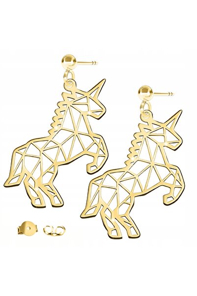 Larezo Cercei Din Argint 925 Placati Cu Aur, Model Unicorn Inorog Origami, In...