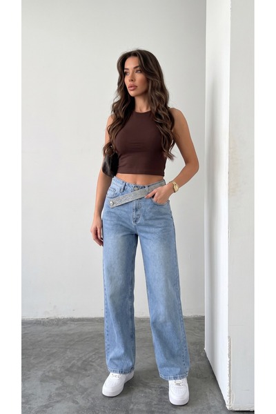 bluemarlin Belted Stone-Detail Stone-Embellished Straight Jeans