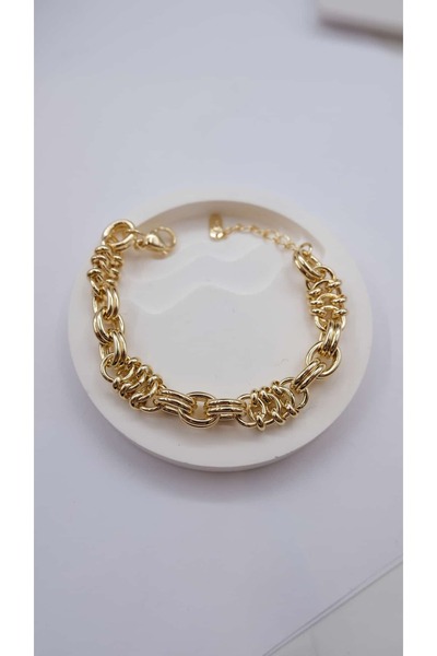 Jerie Gold Interlocking Ring Thick Chain Bracelet