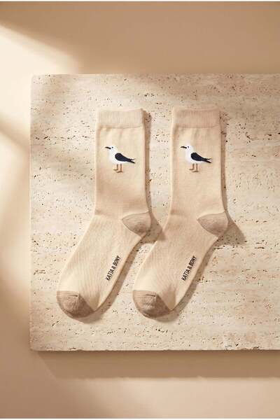 Katia&Bony Unisex istanbul patterned ecru ankle socks