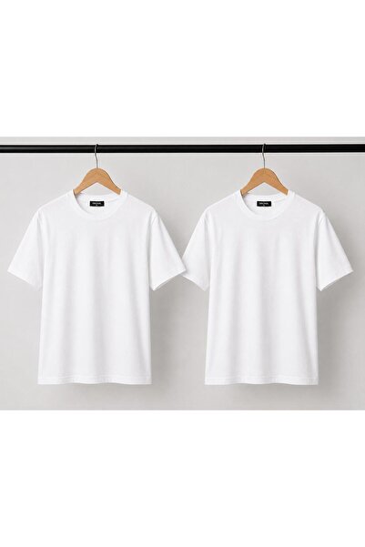 Kuraff Giyim Unisex Basic 2-Piece Cotton Solid Color T-Shirt