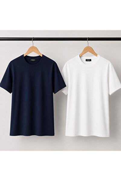 Kuraff Giyim Unisex Basic 2-Piece Cotton Solid Color T-Shirt
