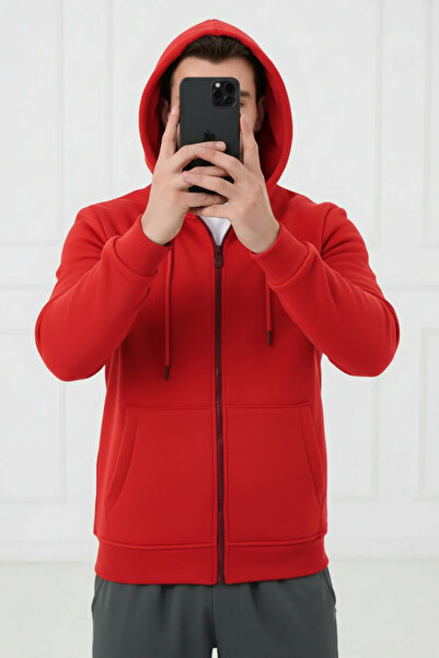Runades Plain Unisex Oversize (3 Yarn) Thick Cardigan with Fleece Inside