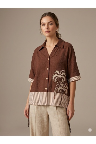 centilmen Vedi̇ Women's Striped Comfortable Fit Classic Collar Blouse 7063