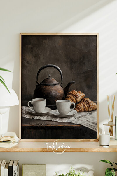 tablodea Masă de cafea vintage în stil TD, cu aspect de pictură în ulei, ceas...
