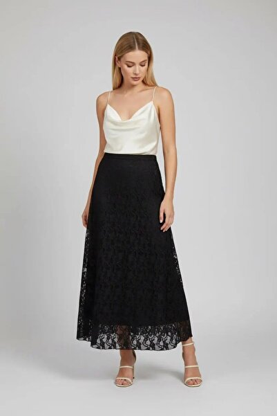 Park Karon Women's Lined High Waist Elastic Seersucker Lace Skirt 26048