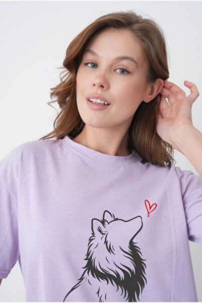 TREND EMMODA Tricou de damă minimalist, drăguț, cu imprimeu cu câine și inimă...