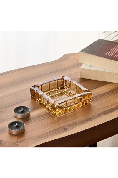 Home Decorative Square Glass Ashtray Amber Color 12 cm