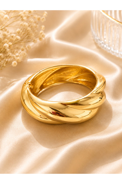 Çelik Viral Burgu Kelepçe Bileklik 14K Gold Kaplama – Sezonun En Şık Gold Tas...