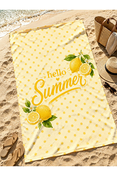 Piloji Sarı Puantiyeli Limon Desenli Plaj Havlusu Büyük Boy Yazlık Limonlu De...