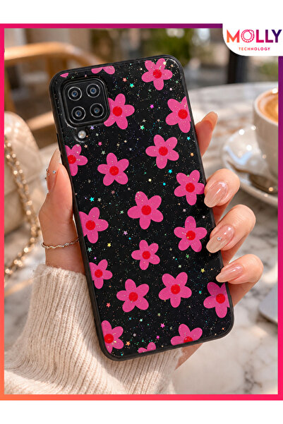Molly SAMSUNG GALAXY A22 İçin Siyah Flowery Night Simli Parlak Silikon Kılıf