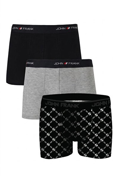 John Frank Logoed Cotton 3 Pack Boxer Men's Boxer Jfbs3