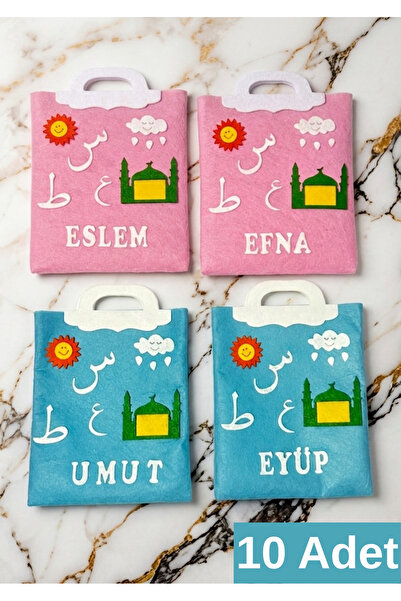 Keçebahçesi Kayseri Kişiye Özel İsimli Keçe Kuran Çantası - Pembe-Mavi Keçe Ç...