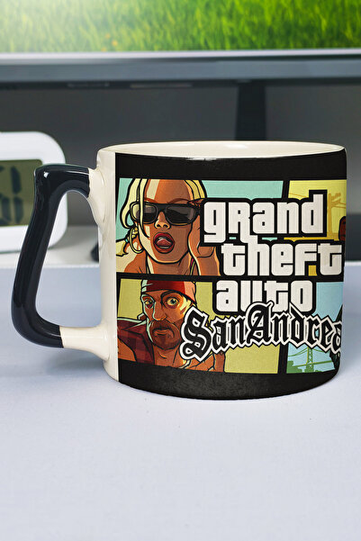 ZipZap كوب سيراميك فاخر مطبوع عليه GTA San Andreas (قطعة واحدة) بمقبض أسود خا...