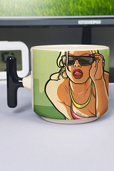 ZipZap كوب سيراميك فاخر مطبوع عليه GTA San Andreas (قطعة واحدة) على شكل حرف T...