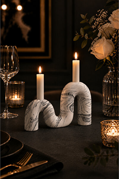 betonmall Dekoratif Beton Mumluk M Şeklinde 2'li Şamdan Minimalist Bohem İska...