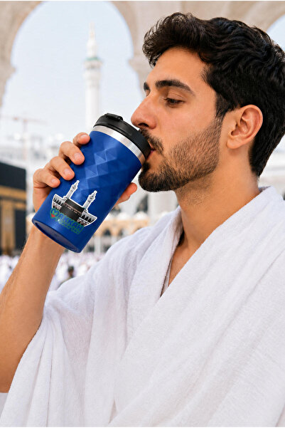 ihvan online Medina Patterned Steel Inner Chamber Cup Thermos with Lid - Navy...