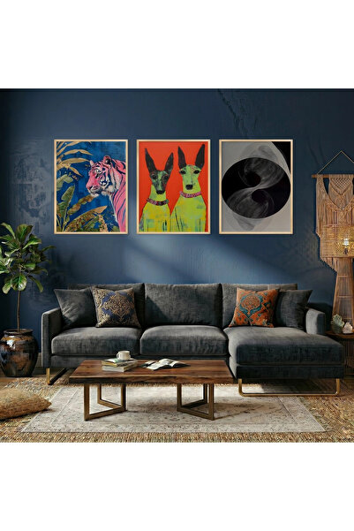 KOLAJTASARIM Set de picturi din 3 piese în stil Pop Art tropical și Ahenk abs...