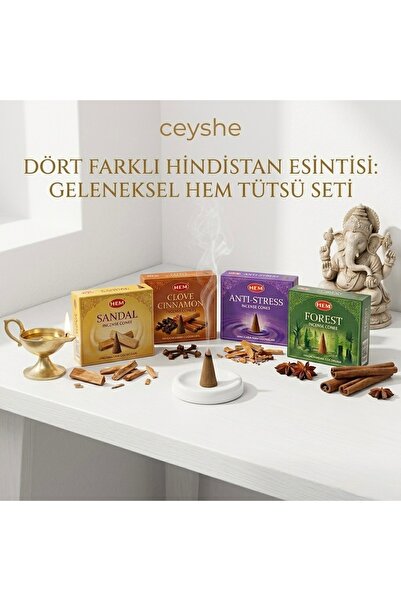 Hem Meditasyon Aromaterapi Sakinleştirici Kokular 4 Paket (40) Konik Tütsü (G...