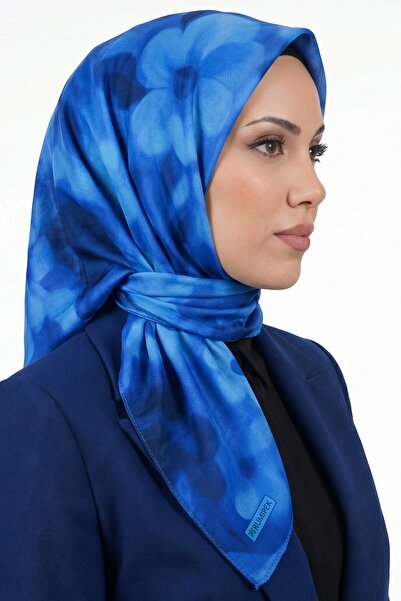 hadiora Women's Blue Floral Patterned Organic Cotton Soft Scarf