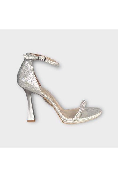 Hayati Arman Women's Ankle Strap Evening Dress Shoes with Stone Detail Lame