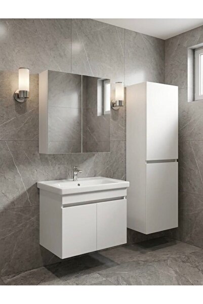 MERLİN MOBİLYA ALNİTAK 3'LÜ BANYO DOLABI TAKIMI-65'lik Hilton Lavabo