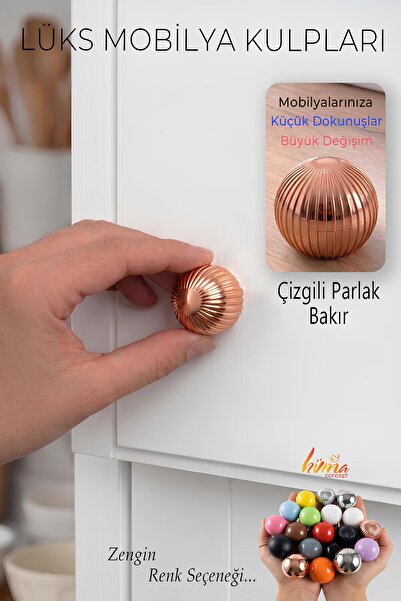 GLASWEN Hard Plastic Button Round Ball Striped Bright Copper Cabinet Furnitur...