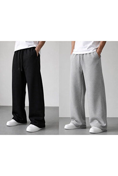 modlux Double Black Grey Relaxed Fit Track Pants - Ideal Set for Sporty and S...